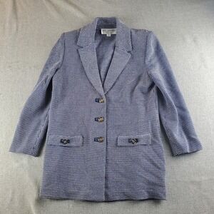 Vintage St. John Marie Gray Blazer Jacket Womens Size 2 Blue Textured USA